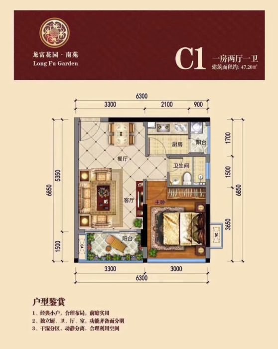 龙富花园户型C1 